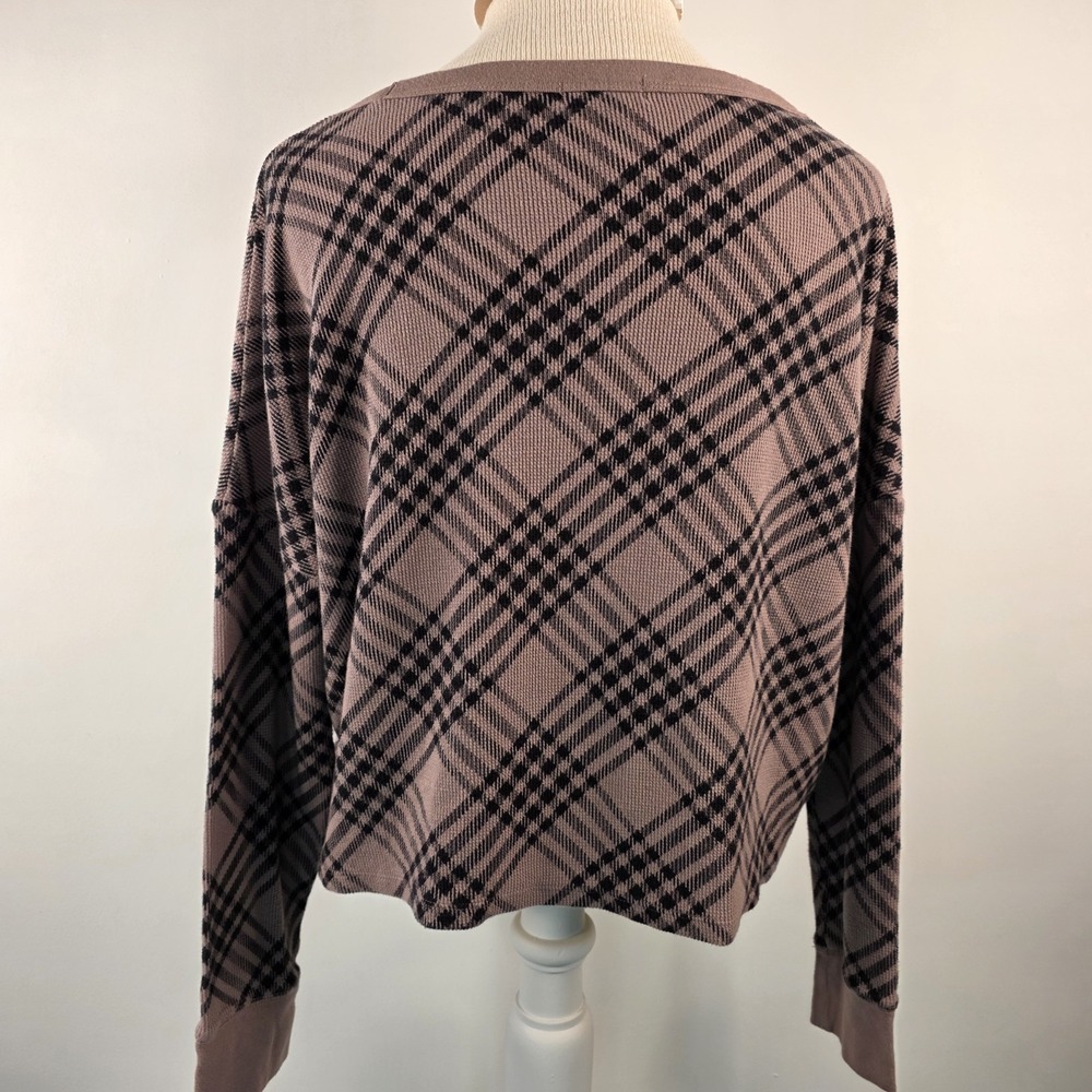 PINK Victoria's Secret‎ Thermal Boxy Cardigan Medium Waffle Knit Long Sleeve Top - Picture 5 of 9